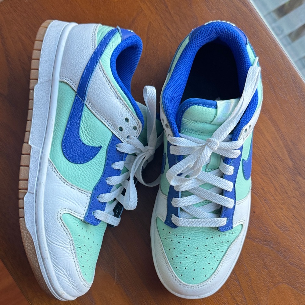 Nike Mint Green and Royal Blue Low Dunk Sneakers